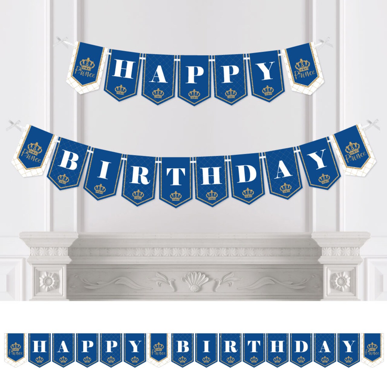 Big Dot of Happiness Royal Prince Charming - Birthday Party Bunting Banner - Birthday Party Decorations - Happy Birthday